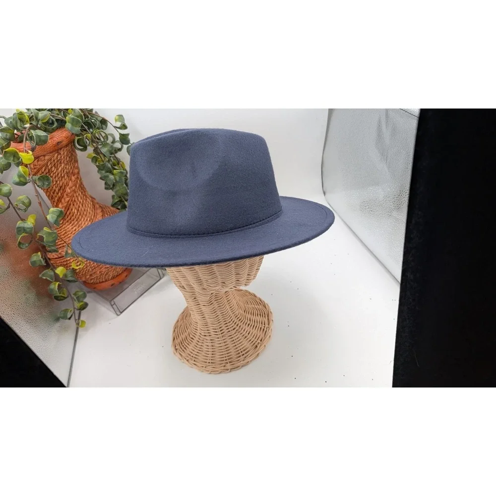 Navy Wide Brim Fedora Hat Size 57 (Medium) Polyester Classic Minimalist Style